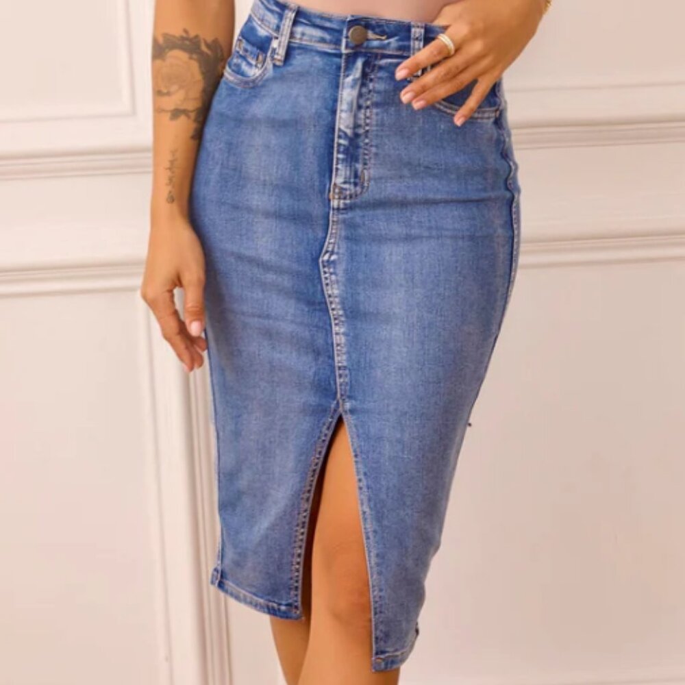 Sage + Paije Midnight Sun Denim Midi Skirt Blue - L/12
